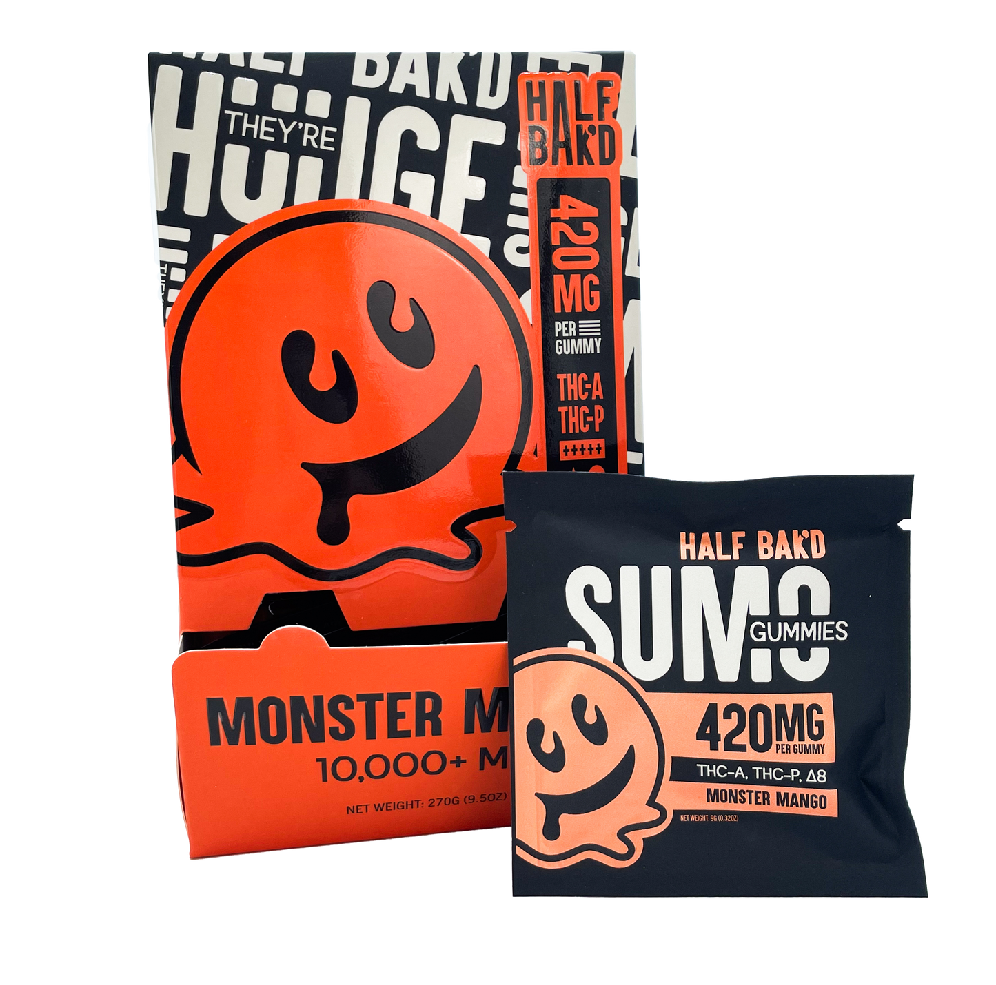 Half Bak'd - Sumo THC-A/THC-P/D9 Gummies 2ct 840mg 30pk Display