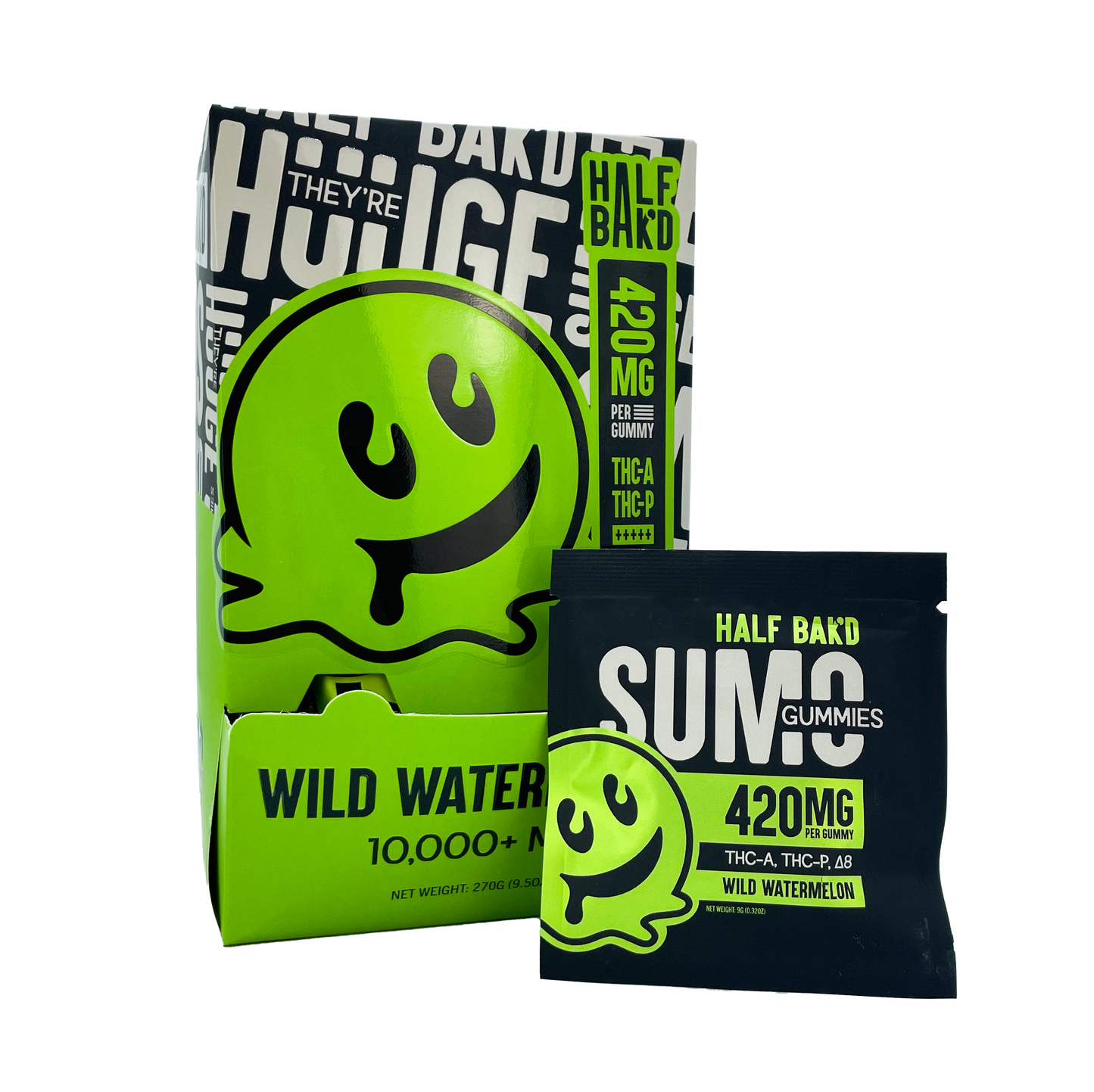 Half Bak'd - Sumo THC-A/THC-P/D9 Gummies 2ct 840mg 30pk Display