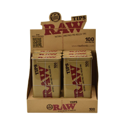 Raw - Pre-Rolled Paper Tips 100ct Tin 6pk Display