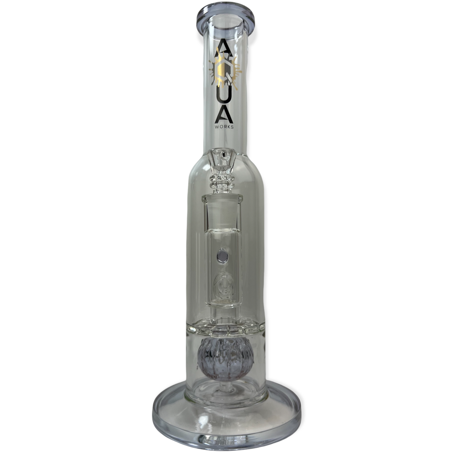 Aqua - Stemless Bottle Tube w/ Grid Defused Ball Perc to Maria Disk Water Pipe